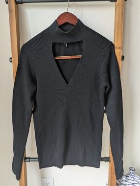 PAIGE Black Ribbed V-Neck Cutout Sweater - Size M